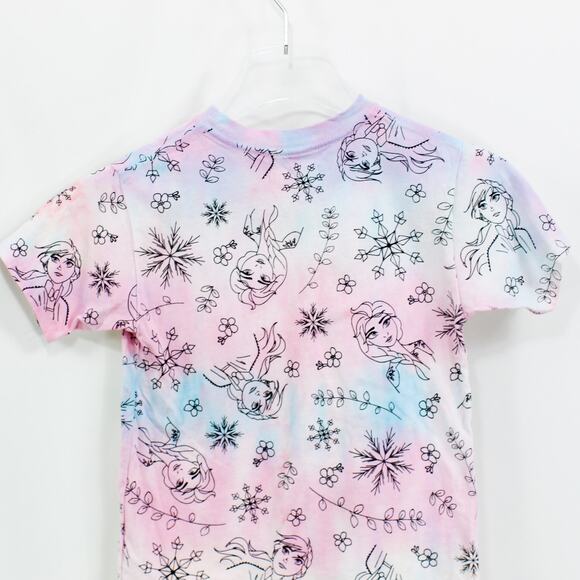 DISNEY Pink Frozen II Cotton Short Sleeve Anna Elsa Tie Dye Short Sleeve Top - Picture 6 of 8